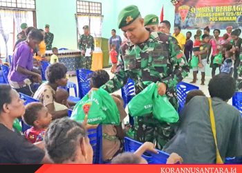 Berbagi Kebahagiaan Bersama Masyarakat, Satgas Yonif 125/SMB Gelar Kegiatan Si’mbisa Berbagi Kasih