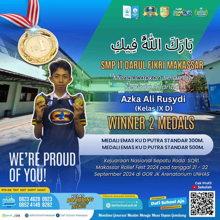 Murid SMPIT Darul Fikri Makassar Raih Dua Medali Emas Di Kejuaraan Nasional Sepatu Roda 2024