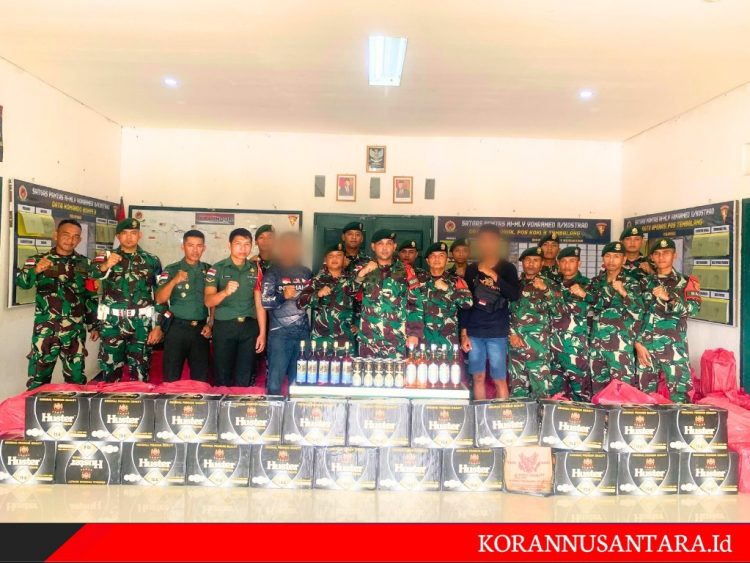 Satgas Pamtas Yonarmed 11 Kostrad Berhasil Gagalkan Penyelundupan Ribuan Minuman Keras