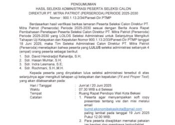 4 Kandidat Lolos Seleksi Calon Direktur PT Mitra Patriot 2025–2030, Siap Jalani Fit and Proper Test di Pemkot Bekasi