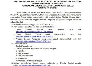 Pemkab Bekasi Buka Seleksi Ulang Direksi dan Dewan Pengawas Perumda Tirta Bhagasasi 2025