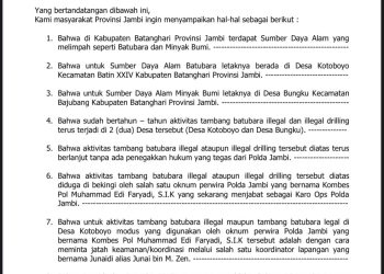 Warga Desak Pembentukan Tim Khusus Usut Dugaan Pungli dan Perlindungan Tambang Ilegal di Batanghari ok