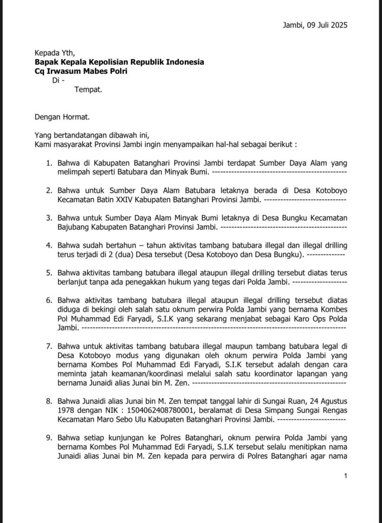 Warga Desak Pembentukan Tim Khusus Usut Dugaan Pungli dan Perlindungan Tambang Ilegal di Batanghari ok