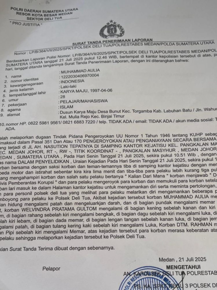 Mahasiswa yang diserang oleh Oknum Preman saat Aksi Demo di Depan Kejatisu Resmi Lapor ke Polisi, Pasca BAP Terbang Ke DPP Golkar