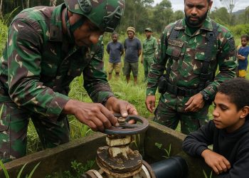 Air Bersih untuk Warga Kampung Etilkatop: Wujud Nyata TNI Manunggal Air dari Satgas Yonif 751/VJS