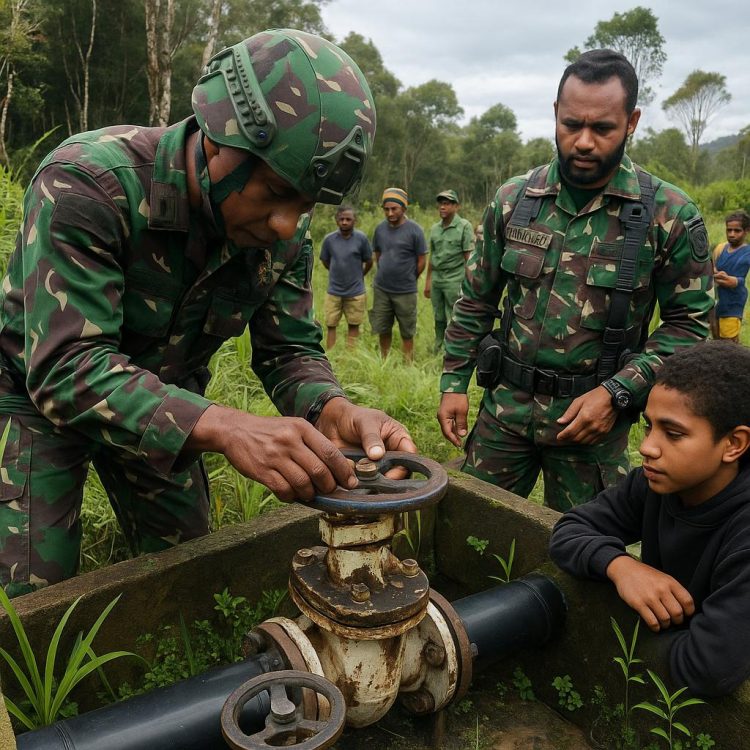 Air Bersih untuk Warga Kampung Etilkatop: Wujud Nyata TNI Manunggal Air dari Satgas Yonif 751/VJS