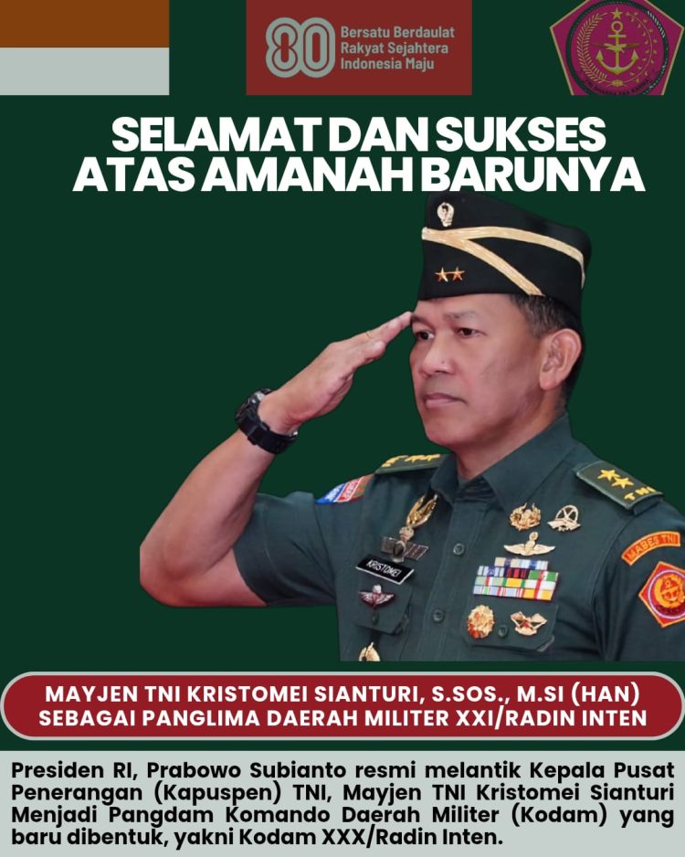Mayjen TNI Kristomei Jadi Pangdam XXI/Radin Inten, Pengamat: Sangat Tepat, Prestasi dan Dedikasi pada NKRI Teruji
