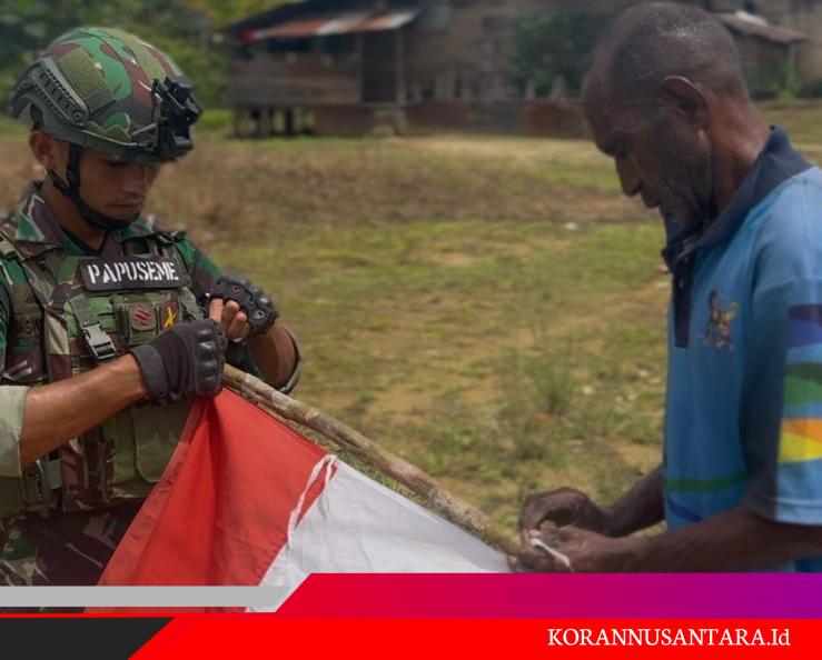 Yonif 751/VJS dan Masyarakat Meriahkan HUT RI ke-80 dengan Pemasangan Umbul-Umbul dan Bendera Merah Putih