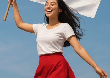 Viral Perempuan Pakaian Mini Kibarkan Merah Putih, Publik Bandingkan dengan TOP Hingga NOEL yang Ditangkap KPK