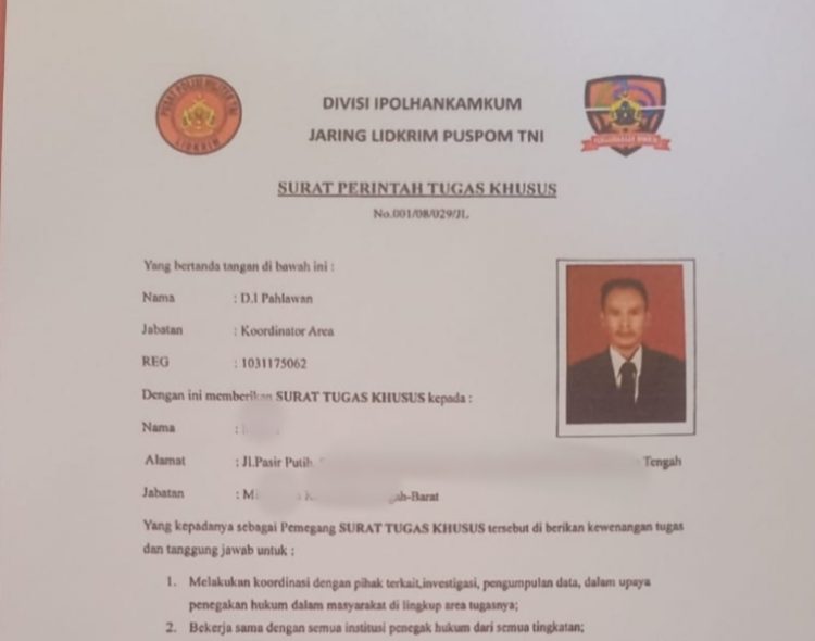 Klaim Jaring LIDKRIM Puspom TNI, Diduga Oknum DIP Tipu Warga Ratusan Juta dan Coreng Institusi