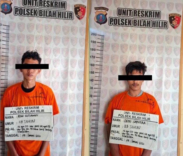 Polsek Bilah Hilir Amankan Dua Pelaku Penyalahgunaan Narkoba di Pangkatan, Sita 6,23 Gram Sabu