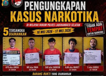 Operasi Dua Hari, Polres Labusel Amankan Lima Tersangka Kasus Narkoba