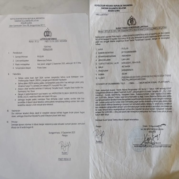 Hampir 3 Tahun Tertahan Dua Laporan Sengketa Lahan di Barombong Gowa Belum Selesai Warga Minta Intervensi Kapolri